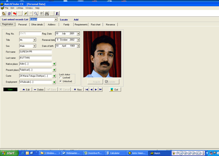 horoscope software data entry gui