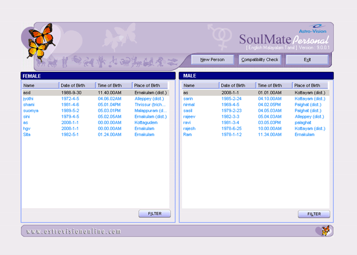 horoscope software data entry gui